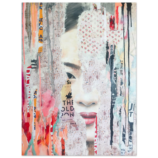 Layers mixed media portrait art print by Irene Hoff