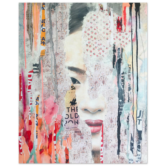 Layers mixed media portrait art print by Irene Hoff