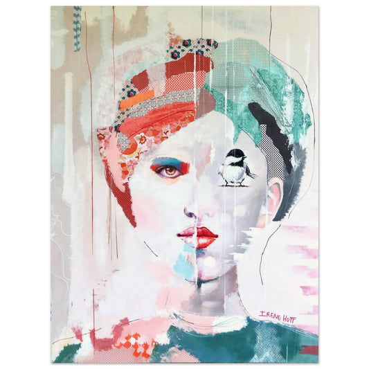 Bird's Eye mixed media portrait art print by Irene Hoff